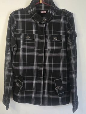 L.A Kitty Plaid Black & Gray Women's Military-Style Jacket